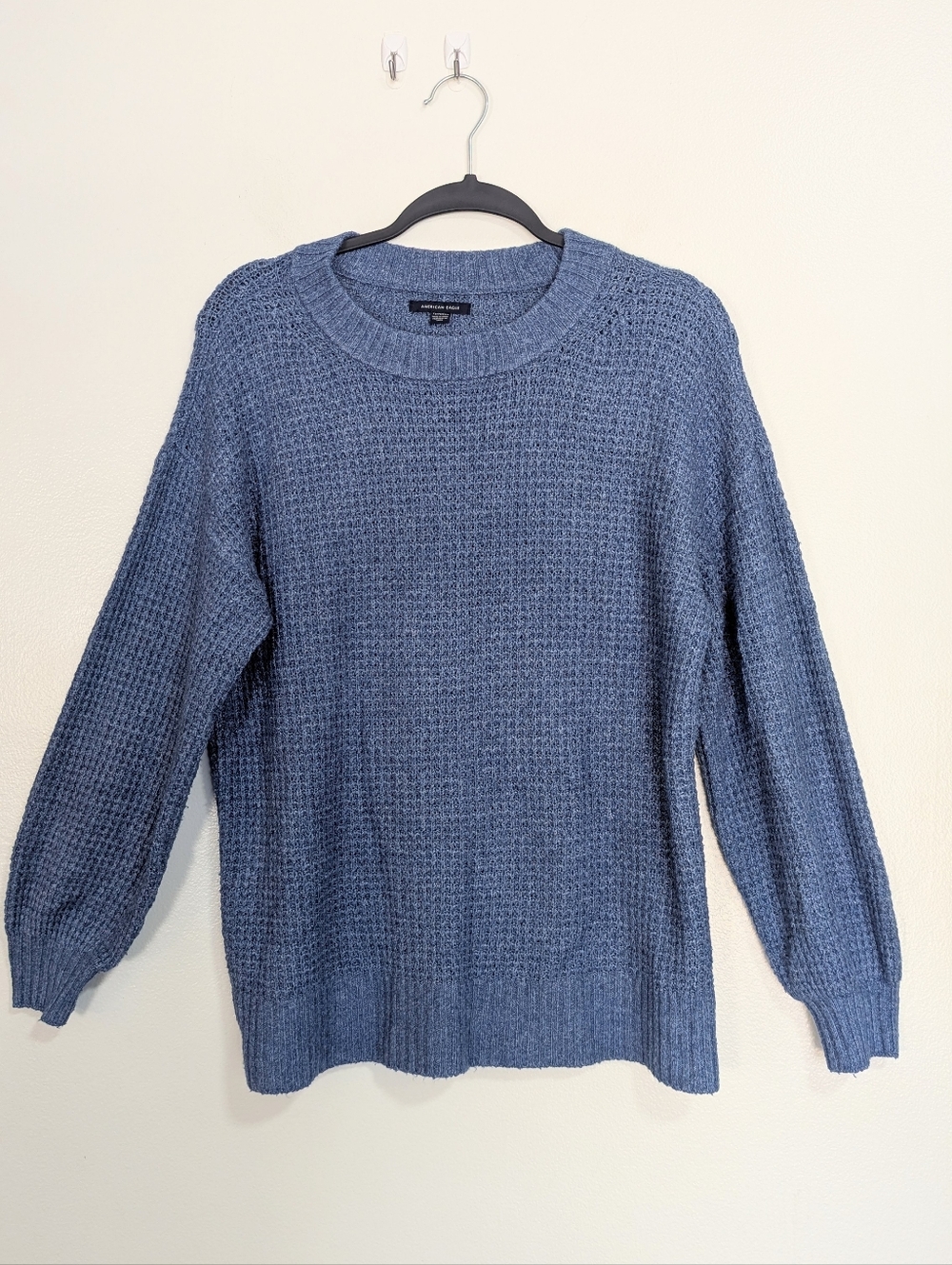 American Eagle Blue Thin Waffle Knit Pullover Crew Neck Oversize Sweater XS